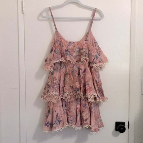 New HEMANT AND NANDITA Kati Tiered Mini Dress in Peach floral pink summer - Picture 2 of 8